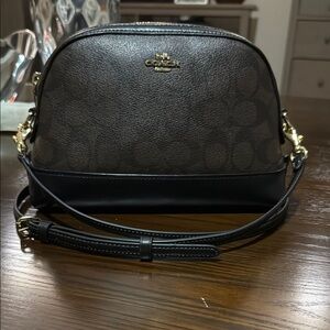 Coach Brown and Black Dome Crossbody Bag with Gold Hardware